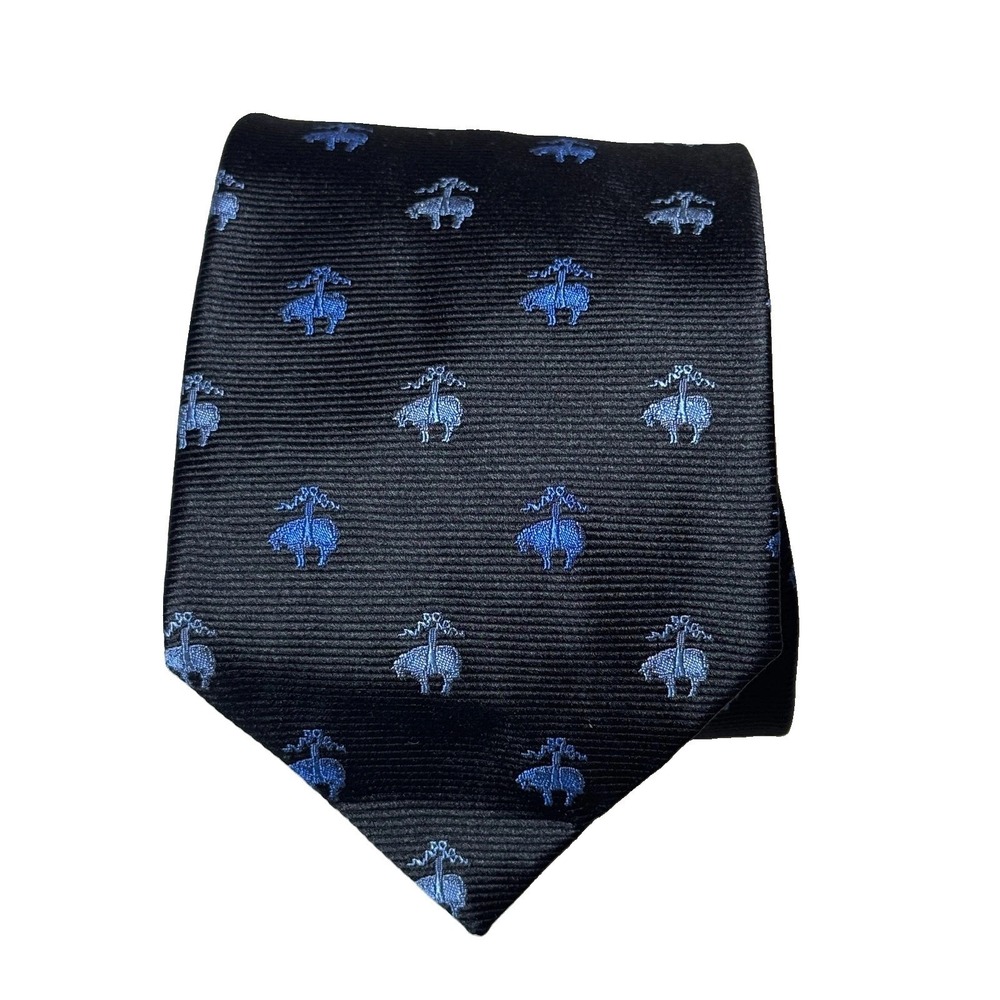 Brooks Brothers All Silk Neck Tie Black Blue Embroidery Business Formal Made USA